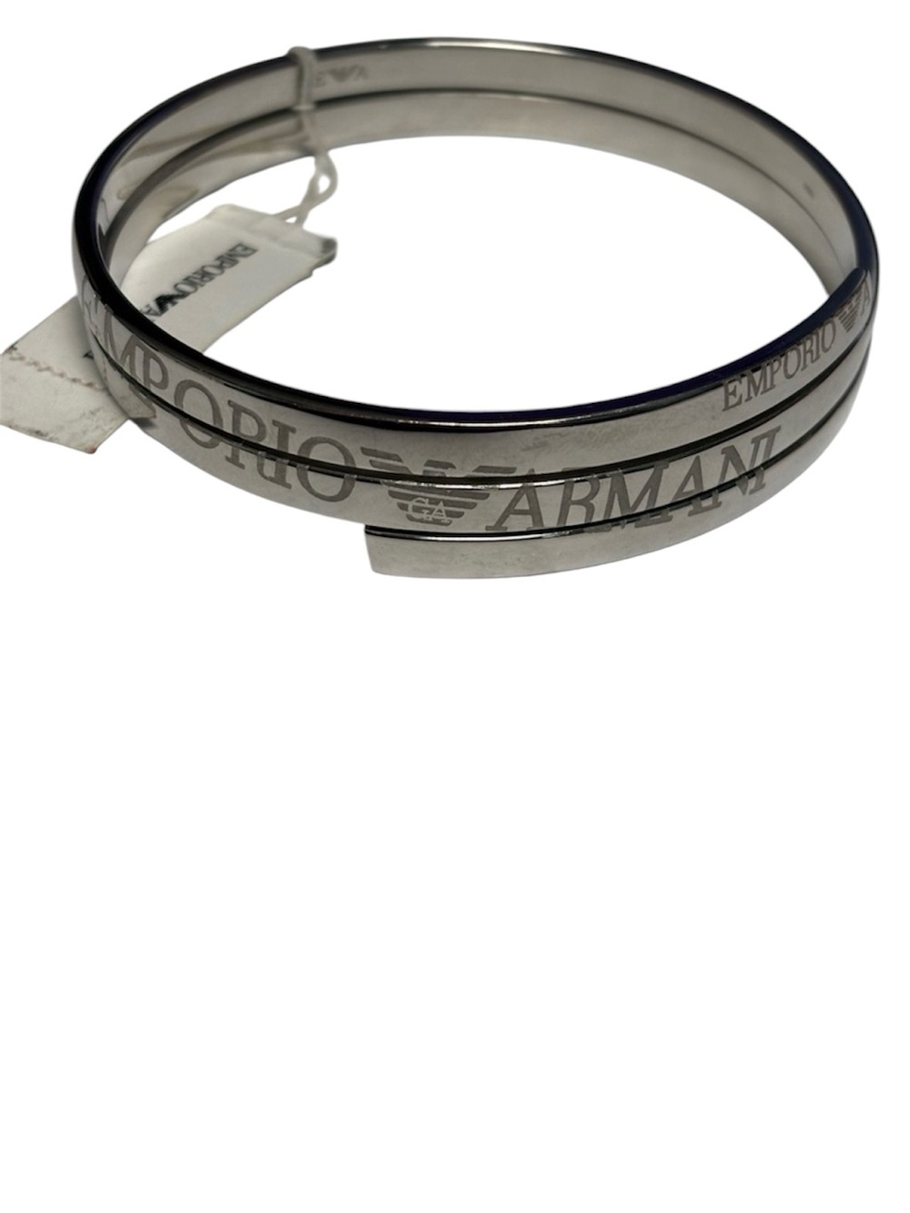 Emporio Armani Silver-Tone Logo Double Bangle Bracelet
